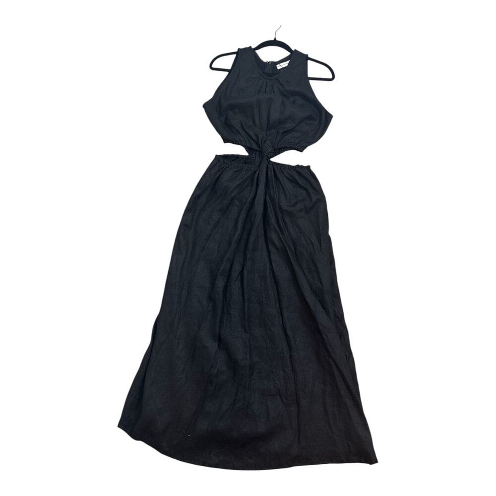 NWT Faithfull The Brand Maxi Dress Size L Black El Toro Cutout Linen Knot Front - Picture 4 of 10